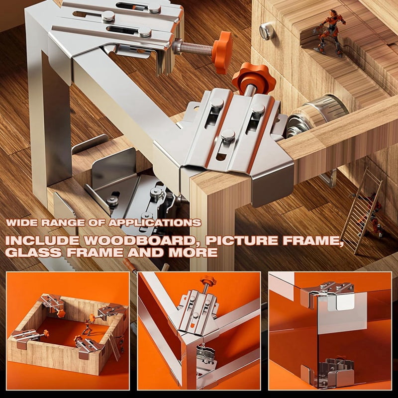 Stainless Steel Right Angle Clamp for Woodworking, Rust& 90 Degree Corner Clamps with Adjustable 4pcs