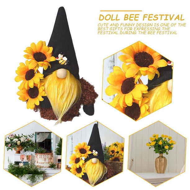 Gnomo de girasoles de peluche, adornos de muñeca Tomte enano elfo sin rostro (negro)