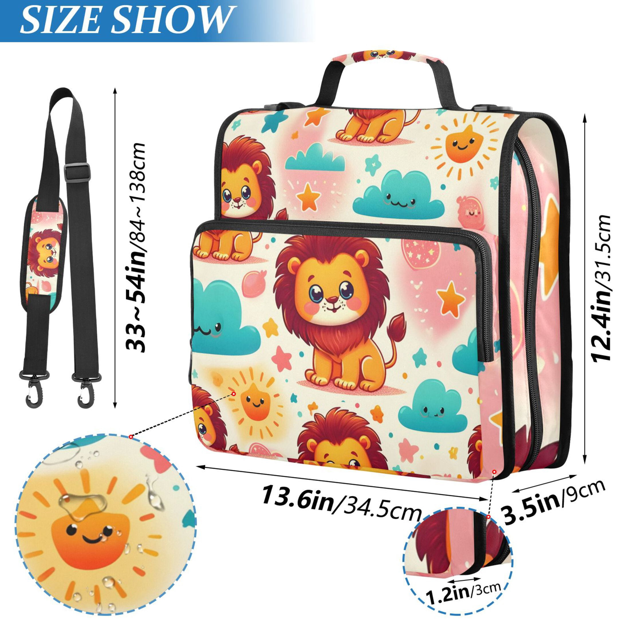 3 Ring Zipper Binder with Shoulder Strap Waterproof Trapper Keeper 2 Inch D-Ring 500 Sheets Capacity Cute Lion Sun Cloud