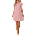 thumbnail image 2 of INSPIRE CHIC Women's Ruffle Nightgowns Ruffle Trim Cute Sleepshirts Summer Nightshirt Midi Shorts Sleeve Sleep Dress M Pink, 2 of 6