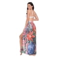 thumbnail image 3 of FORMRS Womens Long Sarong Beach Wrap Semi-Sheer Bikini Skirt Bathing Swimsuit Cover Up, Orange Vibrant Flowers, 3 of 7