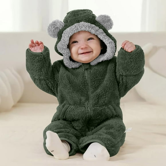 Cowsor Newborn Baby Bear Outfit Girls Boys Winter Fleece Clothes Hooded Romper Set