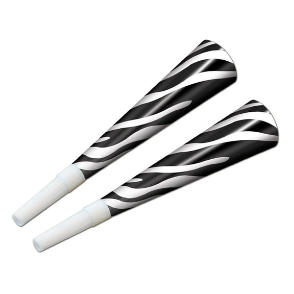 Beistle Club Pack of 100 Black and White Zebra Print New Years Eve Trumpet Horn Party Favors 9"
