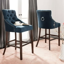 SAFAVIEH Eleni 30 in. H Tufted Wing Back Bar Stool with Ring, Navy Velvet, Set of 2