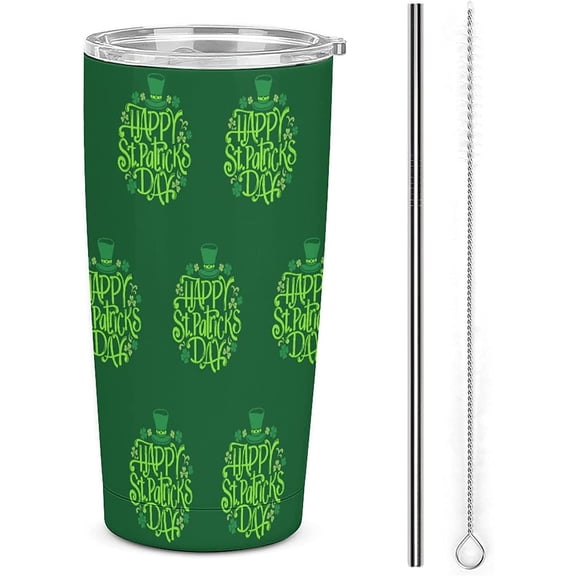 Happy St. Patrick's Day Stainless Steel Tumbler with Lid Coffee Mug Hot Cold Brew Reusable Thermos Travel Mug Gifts