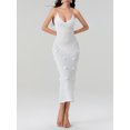 thumbnail image 2 of JYYYBF Women Long Knit Cami Dress Sleeveless Open Back V Neck Back Cross Tie Up 3D Flower Decor Dresses, 2 of 8
