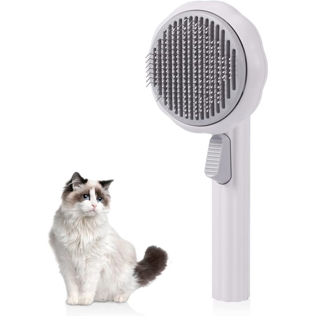 1 cepillo para gatos (blanco) para perros para aseo y removedor de pelo, cepillo de aseo para mascotas para quitar el pelo suelto y enredos, cepillo de peine para mascotas con pelo largo o corto JM