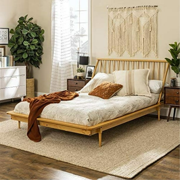 Walker Edison Modern Wood Queen Spindle Bed Light Oak Walmart