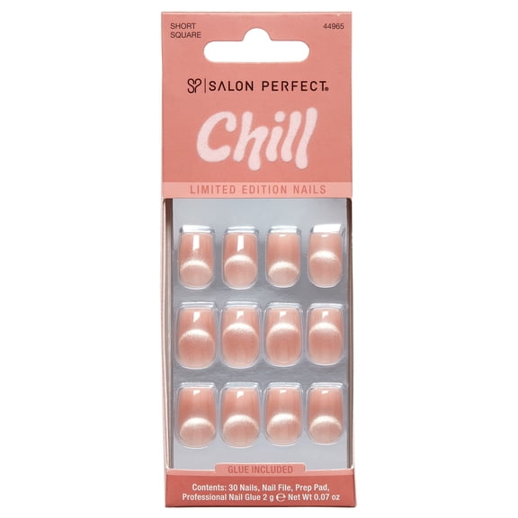 Salon Perfect Halloween Chill Short Square Press-On Nails with Glue & File, Magnetic Silver, 30 Pieces
