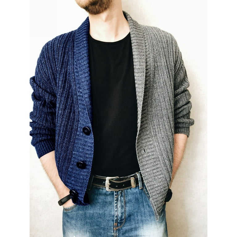 Clearance Promotion Fall Winte ! BVnarty Jackets for Men Long Sleeve  Shacket Jacket Knitted Single Breasted Sweater Cardigan Outwear Coat  Fashion Casual Lapel Color Block Dark Blue S 