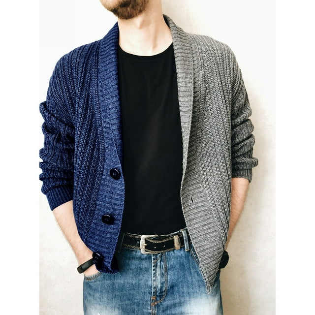 Men's Sweaters Aqestyerly Men's Color Block Knitted Jacket Single Breasted Long Sleeve Sweater