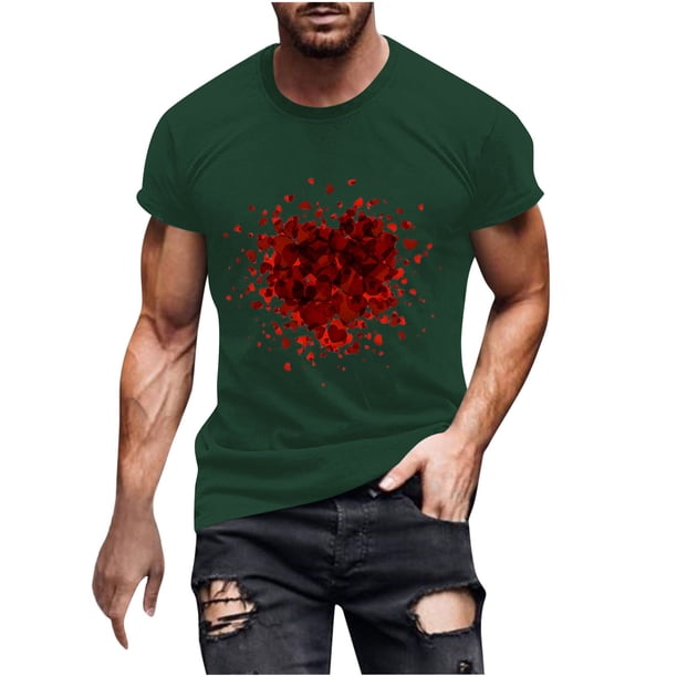 Camisetas de Manga Larga para Hombres, Camiseta de Manga Corta de Fitness de Impresión Del Día de San Valentín, Mezcla de Algodón Casual