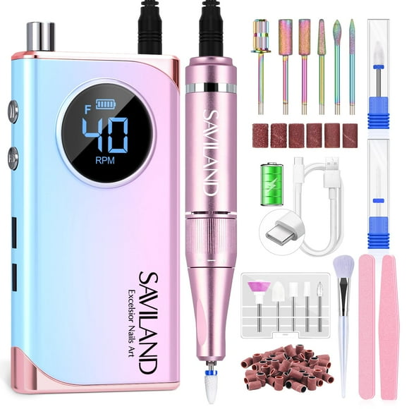 SAVILAND Nail Drill Professional: 40000RPM Electric Nail File 2024 Macaron Gradient Pink Nail Drill Machine for Faster Removel Acrylic Nail Salon at