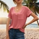 thumbnail image 5 of Camiseta Con Cuello En V Blusa De Verano Color Sólido Manga Corta Suelta Mujer Top, L, Rojo sidaley AP001219-07, 5 of 7