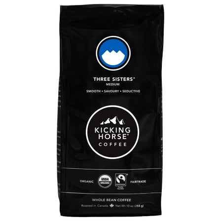 Kicking Horse Medium Roast Whole Bean Coffee, Three Sisters, 10 Oz, 1 Ct