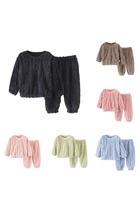 Boys Crewneck Sweatshirt And Pants 2 Piece Set Long Sleeve Solid Color Stripe Fleece Thic Winter Warm Lounge Clothing Set