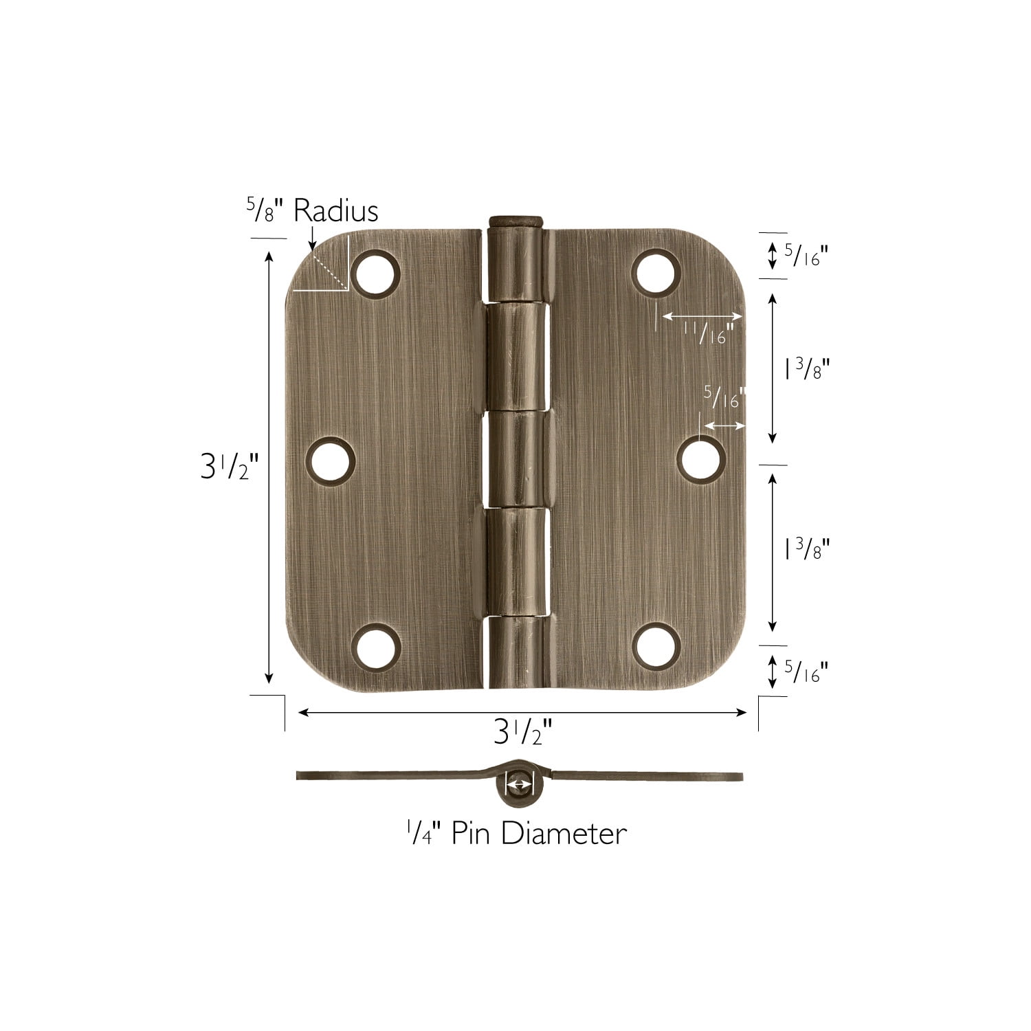 Antique Brass Steel Plain Bearing Door Hinge with Removable Pin, 3-1/2 x 3-1/2 in. 5/8 in. Radius, 3-Pack
