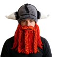 thumbnail image 2 of Helii Knit Hat with Horns and Detachable Beard Viking Style Beanie Hat Handmade Crochet Cap Funny Novelty Winter Hat for Role Play Party Dress Up Stretchy Soft Beanie Hat for Adults, 2 of 7