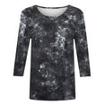 thumbnail image 4 of Women's Floral T-shirts Loose Plus Size Casual 3/4 Sleeve Tops Flowers Print Graphic Tees Summer Fall Tshirts (2XL, Dark Gray), 4 of 5
