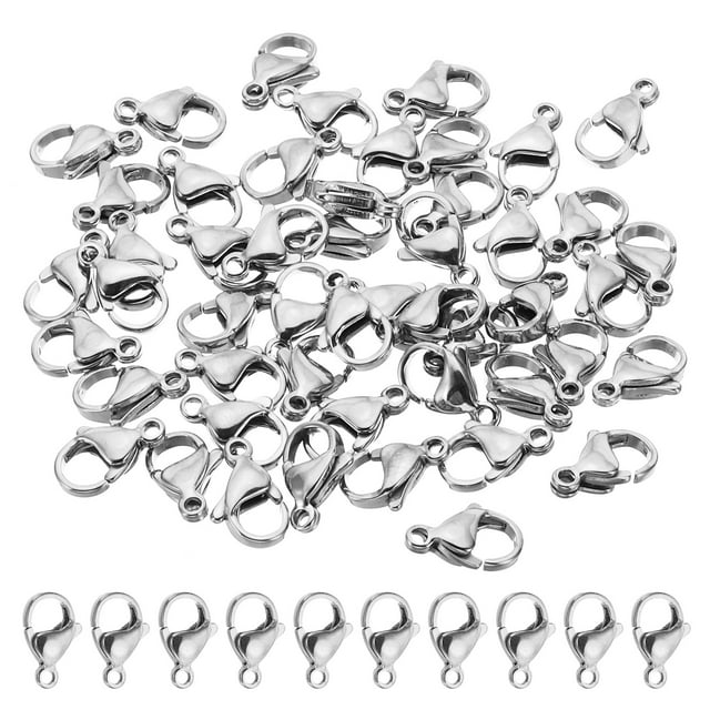 Unique Bargains 13x8mm Lobster Clasp, 100Pcs 304 Stainless Steel Lobster Claws Connector, Silver