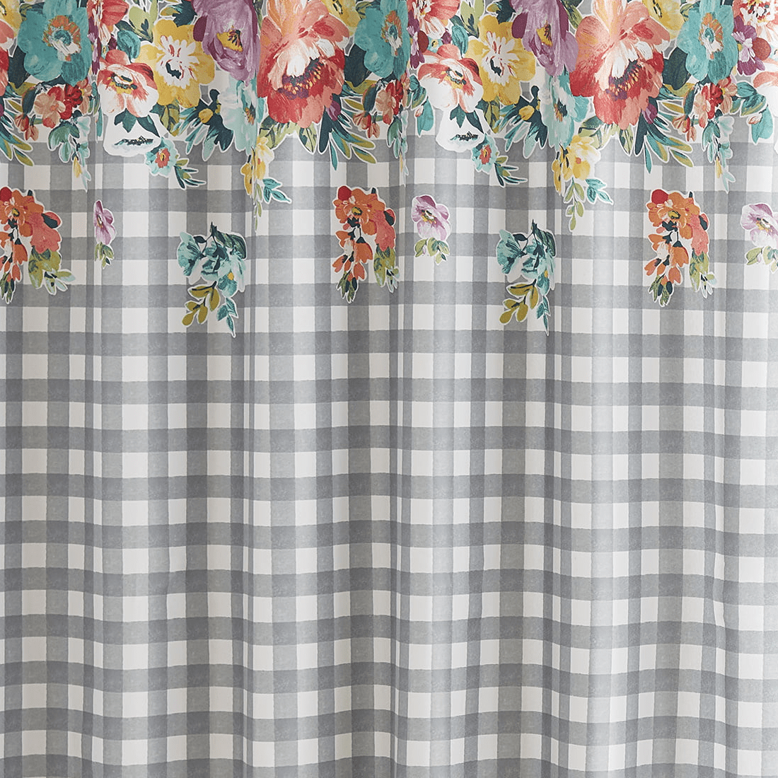 The Pioneer Woman Sweet Romance Gingham Floral Cotton-Rich Shower Curtain,  72 x 72, Multi 