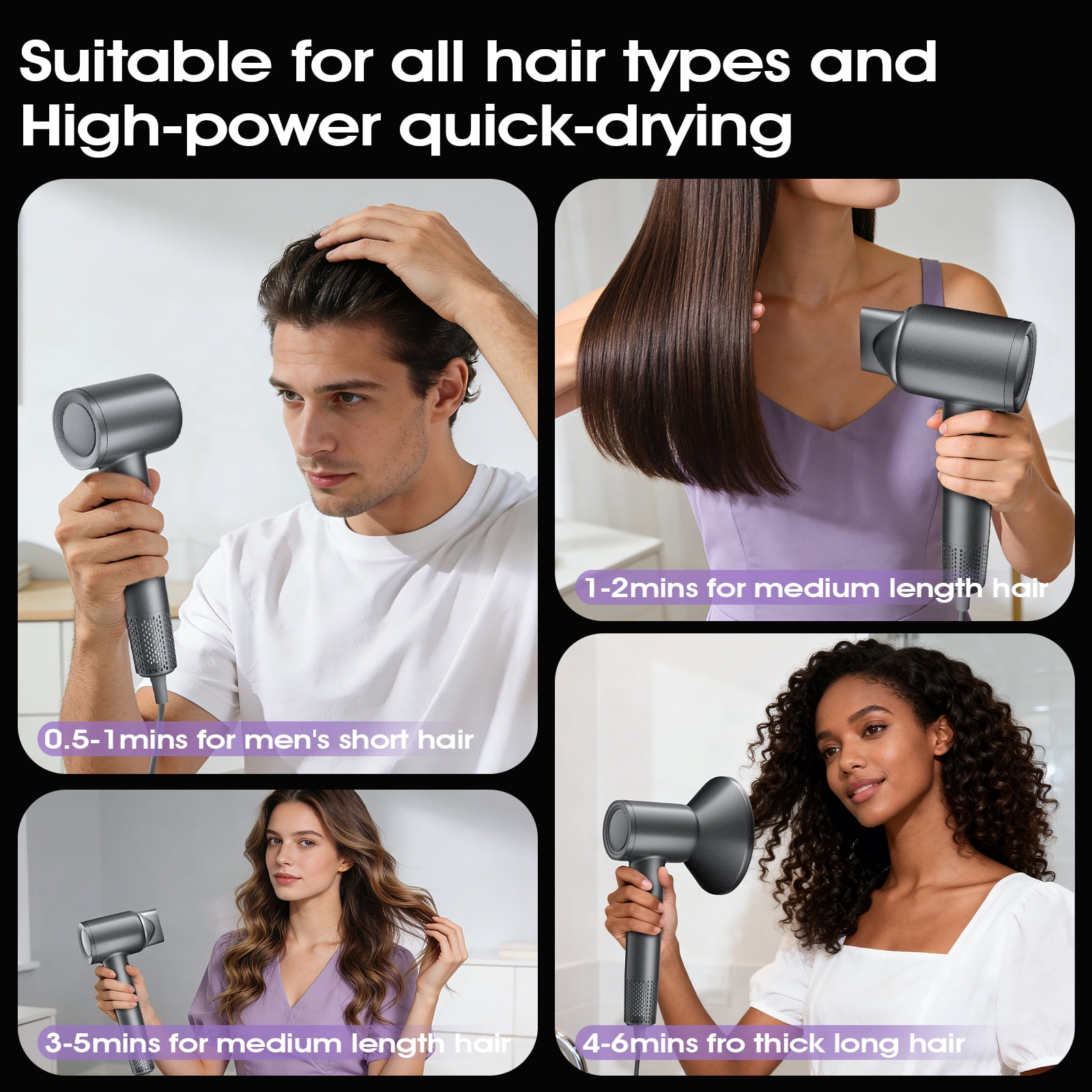 OWMSIC Hair Dryer, High Speed 160000 RPM Ionic Blow Dryer with Lightweight Low Noise Fast Drying for Home Salon Travel, Gray