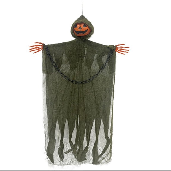 HONHUZH Outdoor Decorations Holiday Pumpkin Ghost Hanging Decoration with Skeleton Hands and Chain for Halloween Party 115cm