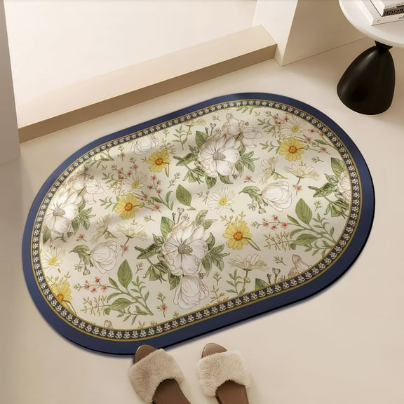 Oval Flower Bathroom Rug, Non Slip Quick Dry Flora Bath Mat, Stain Resistant  Home Decor for Bathroom, Tub Shower, Living Room, 20"x32"