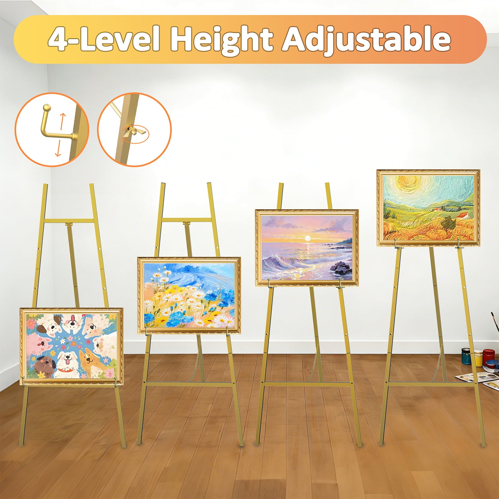 Yacona Easel Stand for Sign, Adjustable Metal Easels for Display with Adjustment Chain, Heavy Duty Poster Stand, for Wedding Sign, Poster, Painting, Displays, Gold