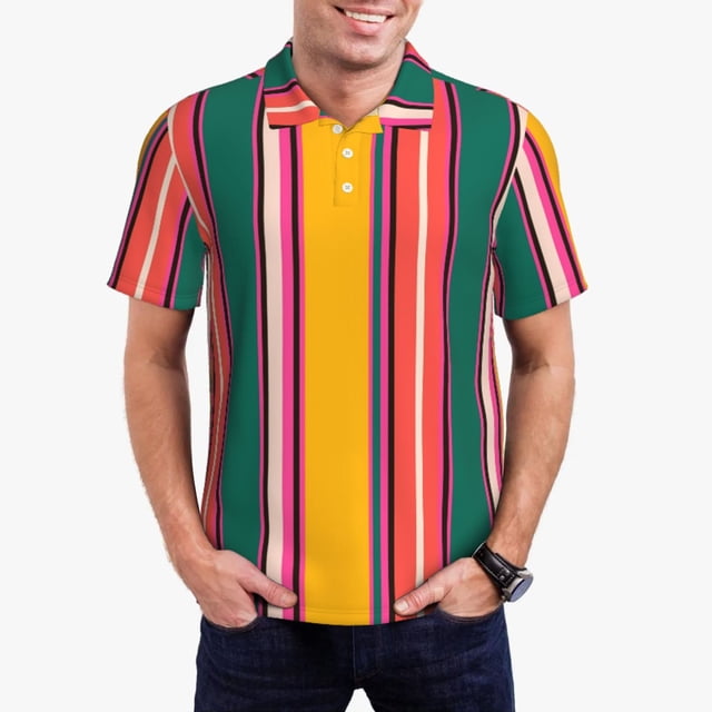 Balery Vertical Stripes Camisa Polo de Hombre con Estampado, de Manga Corta y Tejido Medio, Camisa Tipo Golf Polo-3X-Large
