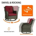 thumbnail image 5 of UIXE 3PCS Outdoor Wicker Swivel Gliders Set, Patio Swivel Rocker Lounge Chair Set of 2 and Table, Rattan Bistro Furniture Set for backyard Red Cushion, 5 of 9