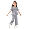 thumbnail image 2 of ITSAME Toddler Girls Outfit Set Crewneck Ruffle Top and Pants 2-Piece Summer Loose Casual Clothes Gray Size 5-6, 2 of 8