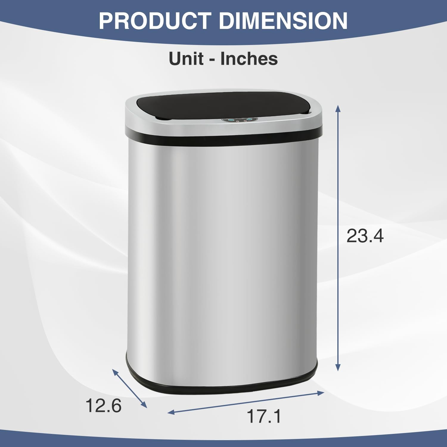 PayLessHere 13Gal Touchless Trash Can - Stainless Steel Auto Lid for Kitchen, Silver