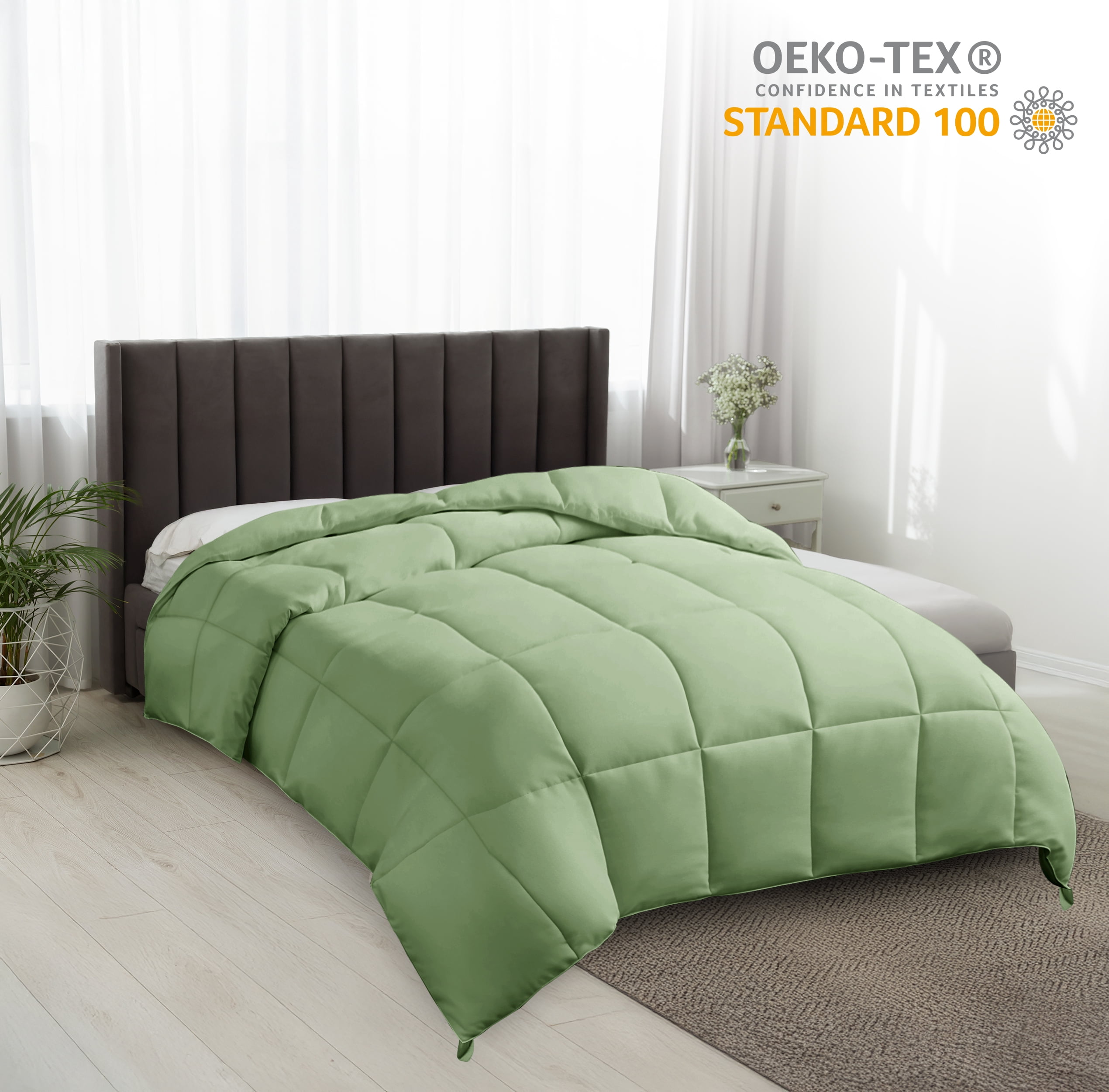 Lux Decor Collection King Size Comforter - Down Alternative Single Quilted Comforter with Corner Tabs - Sage
