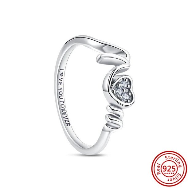 Auténtico 100% Plata de Ley 925 corona corazón flor ala circonita transparente brillante CZ Pantaro anillos para mujer joyería aniversario
