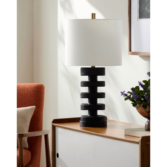 Livabliss Table Lamps, 27" Sagy Cottage Bedside Nightstand Table Lamp for Bedroom Living Room Office, Black Body with White Shade (27"H x 14"W x 14"D)