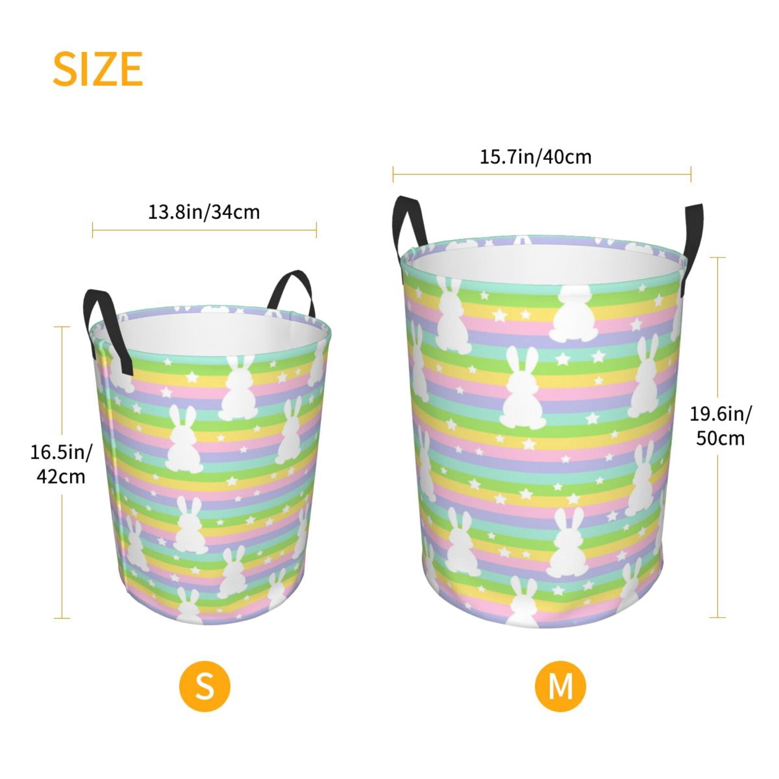 Large Laundry Basket with Handles - Stripes Stars Cute Rabbit White Kids Baby Dirty Clothes Laundry Hamper for Bedroom Aesthetic
