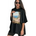 thumbnail image 3 of Plus Size Shirt for Women Black Tops for Women Oversized Short Sleeves Shirt for Women Cat 003 T Shirt Crewneck Shirt for Women 3XL, 3 of 5