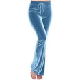 thumbnail image 2 of Felirenzacia Women's Flared Velvet Lounge Pants with Drawstring Waist, High Waisted Wide Leg Velour Trousers for Yoga, 2 of 6