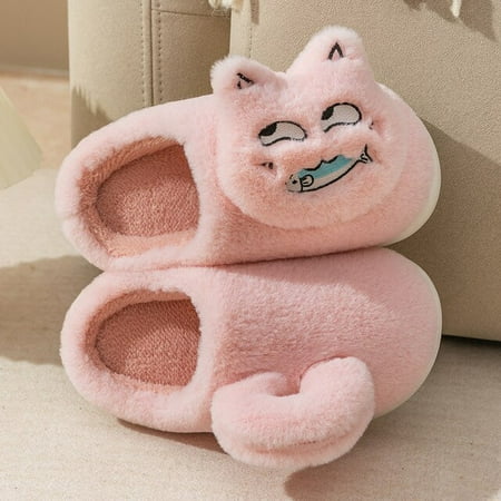

CoCopeanut 2022 New Cute Expression Cat Plush Fur Slippers Shoes for Women Autumn Winter Slippers Indoor Home Slippers Cotton Slippers