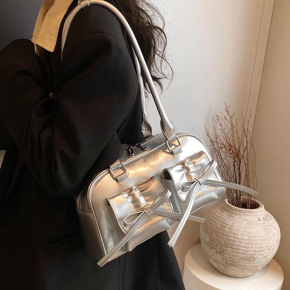 CAILDANL Cute Bow Purse Aesthetic Japanese Shoulder Bag Faux Leather Tote Bag Y2k Red Handbag Purse