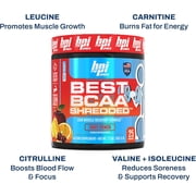 BPI Sports Best BCAA Shredded, Caffeine-Free Thermogenic Recovery Powder, Fruit Punch, 9.7 oz (25 Servings)