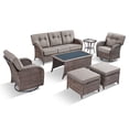 thumbnail image 3 of OPOHORO Outdoor 7 Pieces Conversation Set, Brown Wicker Sofa, with Swivel Chairs, Side Table, Coffee Table and Ottomans, Patio Furniture Set with 5" Thick Cushion for Backyard, Gray, 3 of 15