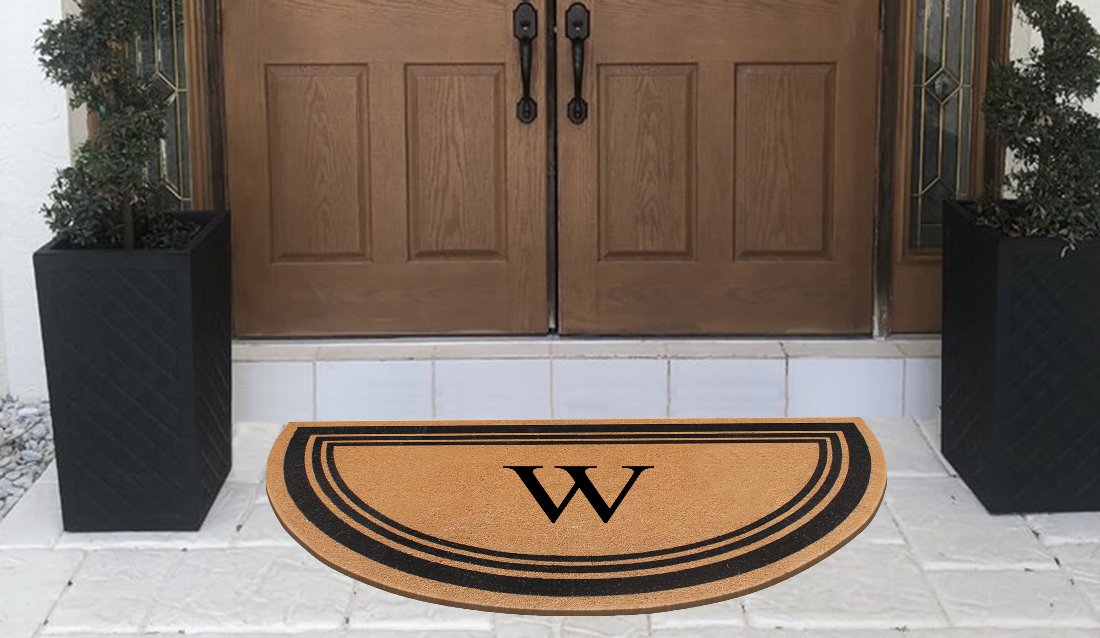 A1HC Natural Coir Flock Monogrammed Door Mat for Front Door, 30x60, Anti-Shed Treated Durable Doormat for Outdoor Entrance, Heavy Duty, Low Profile, Easy to Clean, Long Lasting, Front Porch Entry Rug