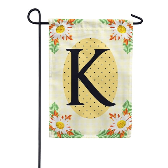 America Forever Spring Monogram Garden Flag Letter K 12.5 x 18 inches Double Sided Vertical Outdoor, Yard, Lawn, Beautiful Bright Summer Flowers, Daisies, White Flowers, Polka Dots Garden Flag