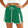 thumbnail image 2 of Costeam Womens High Waisted Athletic Shorts Drawstring Casual with Side Pockets Elastic Waist Side Stripe Dolphin Hem Workout Running Short Pants Lightweight Quick Dry Lounge Shorts, 2 of 6