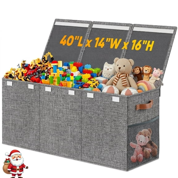 Extra Large Toy Box, Collapsible Sturdy Kids Toy Storage Storage Box with 2 Side bags and Removable Lids,large Toy Chest for Boys, Girls, Nursery, Living Room, Playroom,Gray