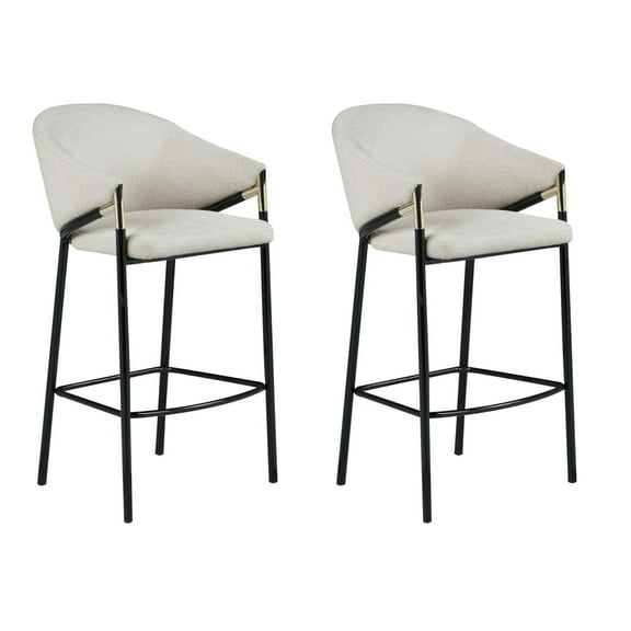 Fil 30 Inch Sloped Arm Barstools Set of 2 Padded Curved Back Beige Linen