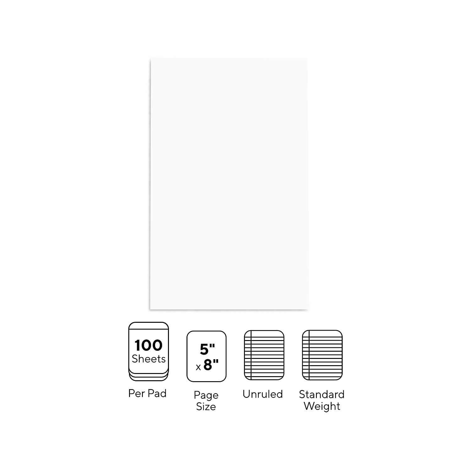 Staples Message Pads 5" x 8" Unruled White 100 Sh./Pad 12 Pads/PK 163451