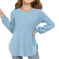 thumbnail image 2 of Ulitacool Tops For Girls Long Sleeve Blouse Milk Silk Crewneck Shirts Solid Color Tee Fashion Comfy Basic Otfits Light Blue 15-16 Years, 2 of 4